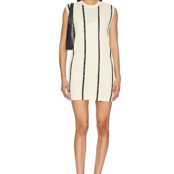 Anine Bing Lanie Knit Cream and Black Mini Dress - Picture 2 of 6